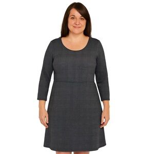 J. Jill Gray Black Ponte Knit Plaid 7/8 Long Sleeve A-Line Women's Dress Large